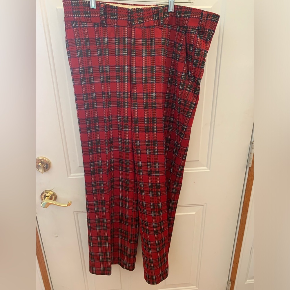 Vintage 60/70s Pants - Montgomery Wards - Red Tartan Waist 20" - Length 41"